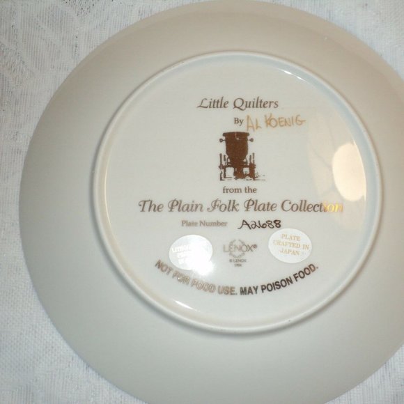NEW Lenox LITTLE QUILTERS Plate by Al Koenig 1994 The Plain Folk Amish Mennonite - Picture 2 of 3